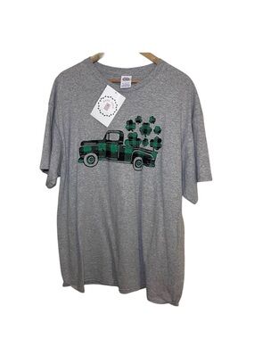 St. Patrick's Day Plaid Truck Graphic Tee-Athletic Heather Gray
